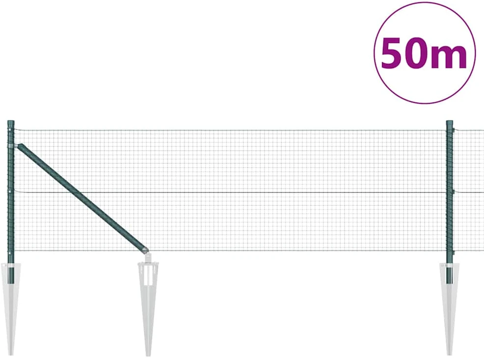 Suvirintas vielinis tvoras su smailiais galais 50 x 0,6 m Žalia