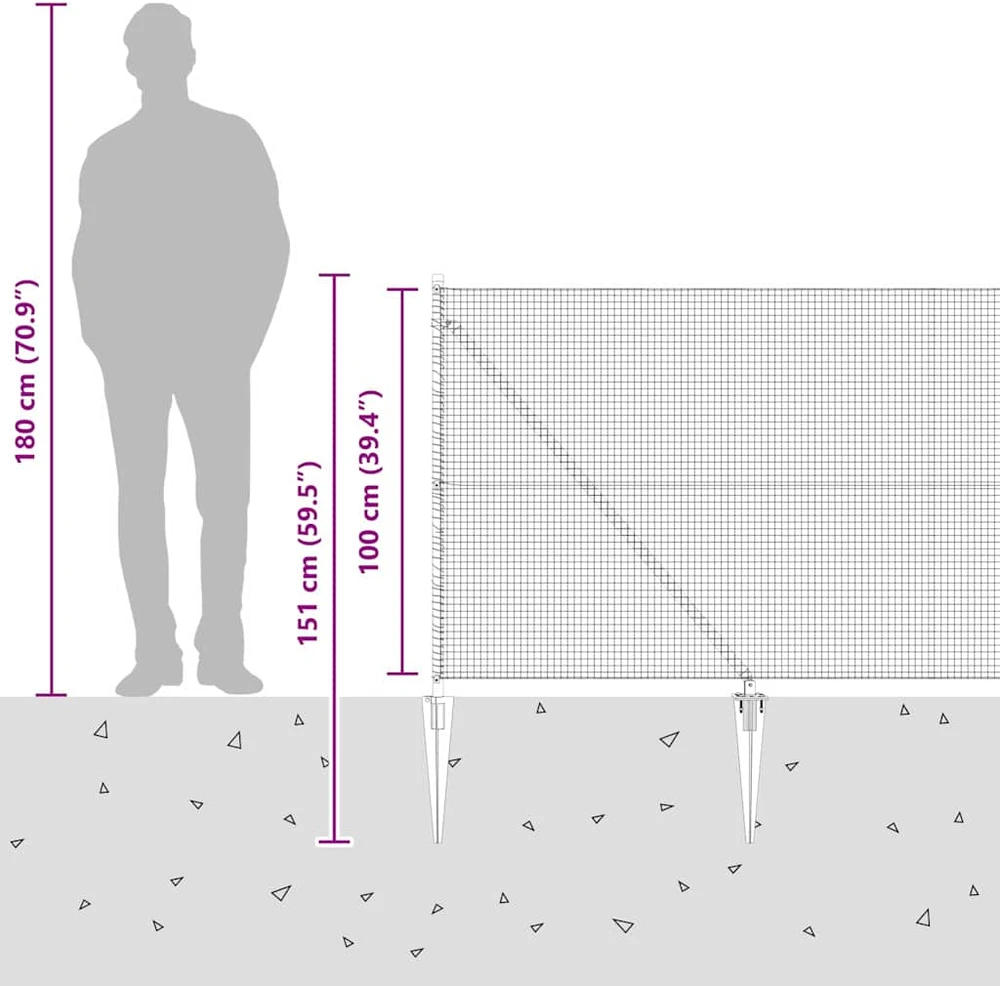 Suvirintas vielinis tvoras su smailiais galais 10 x 1 m Pilka