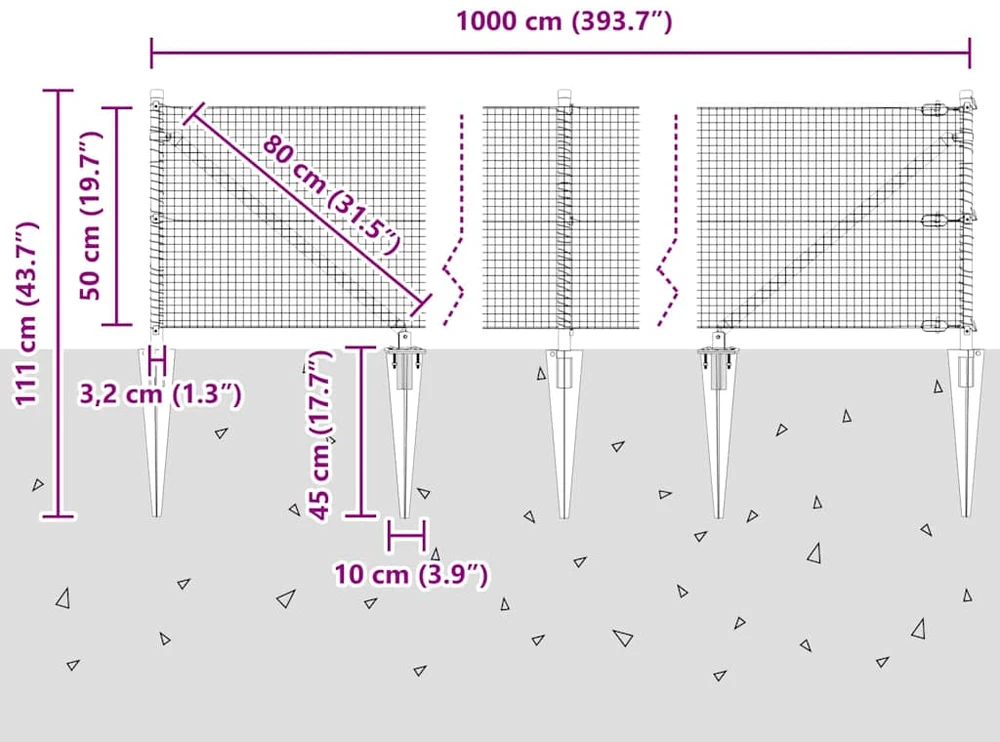 Suvirintas vielinis tvoras su smailiais galais 10 x 0,5 m