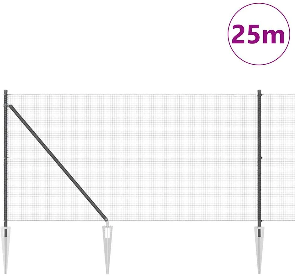 Suvirintas vielinis tvoras su smailiais galais 25 x 1 m Pilka