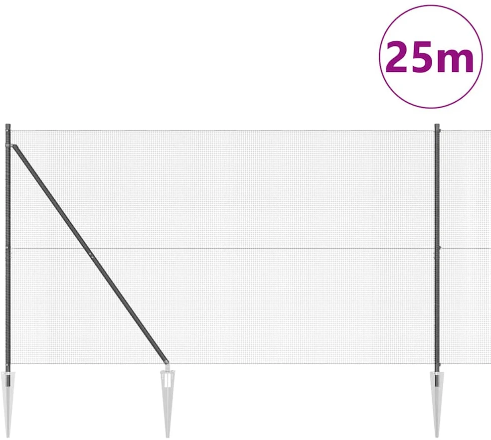 Suvirintas vielinis tvoras su smailiais galais 25 x 1,6 m Pilka
