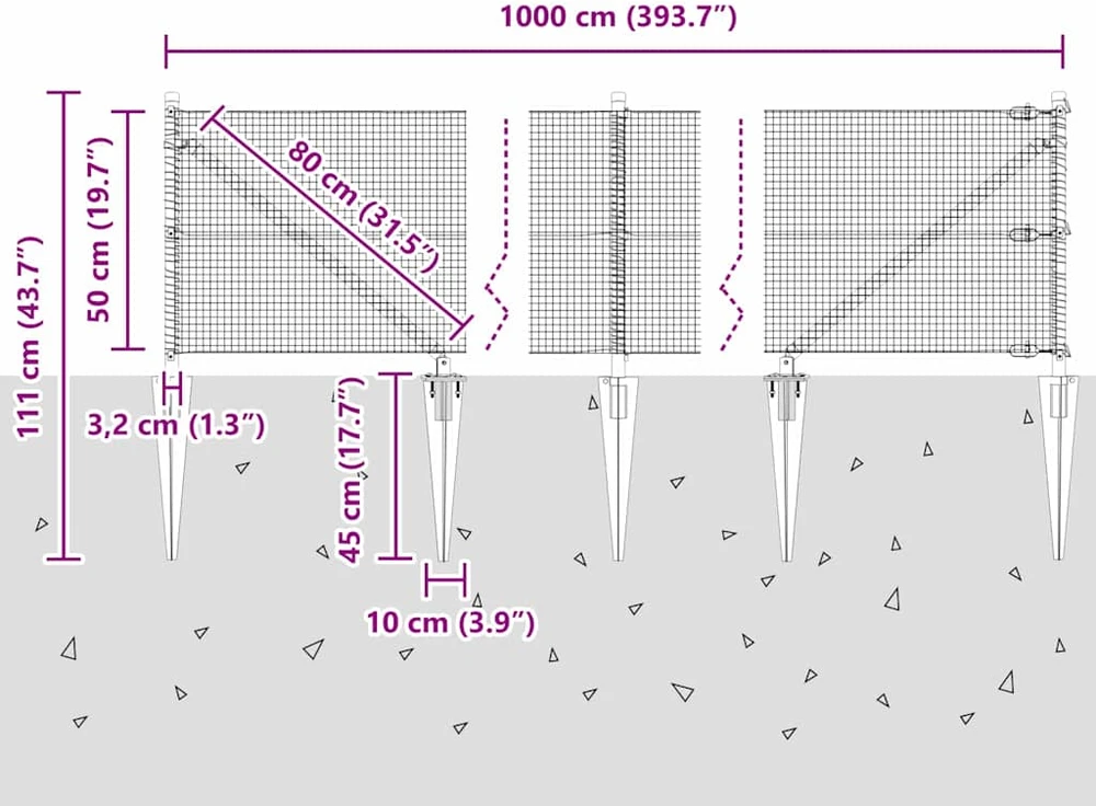 Suvirintas vielinis tvoras su smailiais galais 10 x 0,5 m