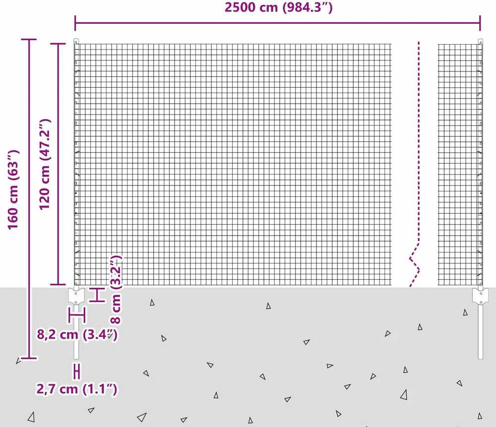 Suvirintas vielos tvora su stulpeliais 25 x 1,2 m Žalia