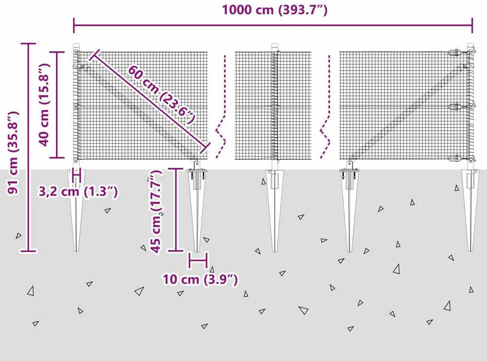Suvirintas vielinis tvoras su smailiais galais 10 x 0,4 m Žalia