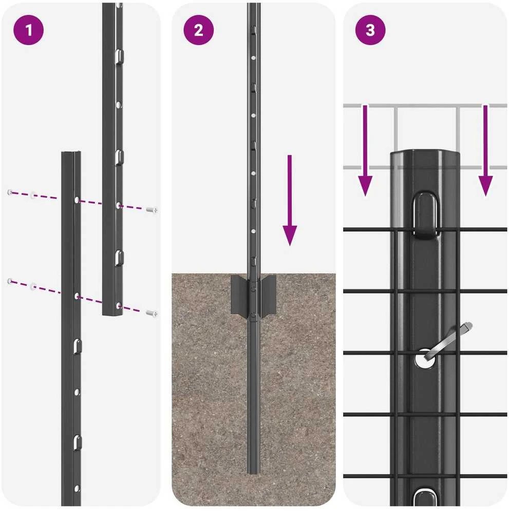 Suvirintas vielos tvora su stulpeliais 25 x 1 m Pilka Tinklelis