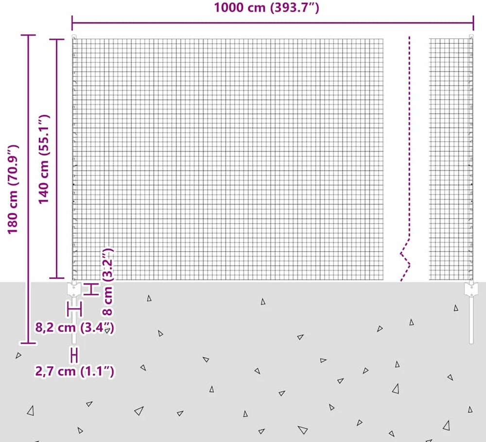 Suvirintas vielos tvora su stulpeliais 10 x 1,4 m Pilka