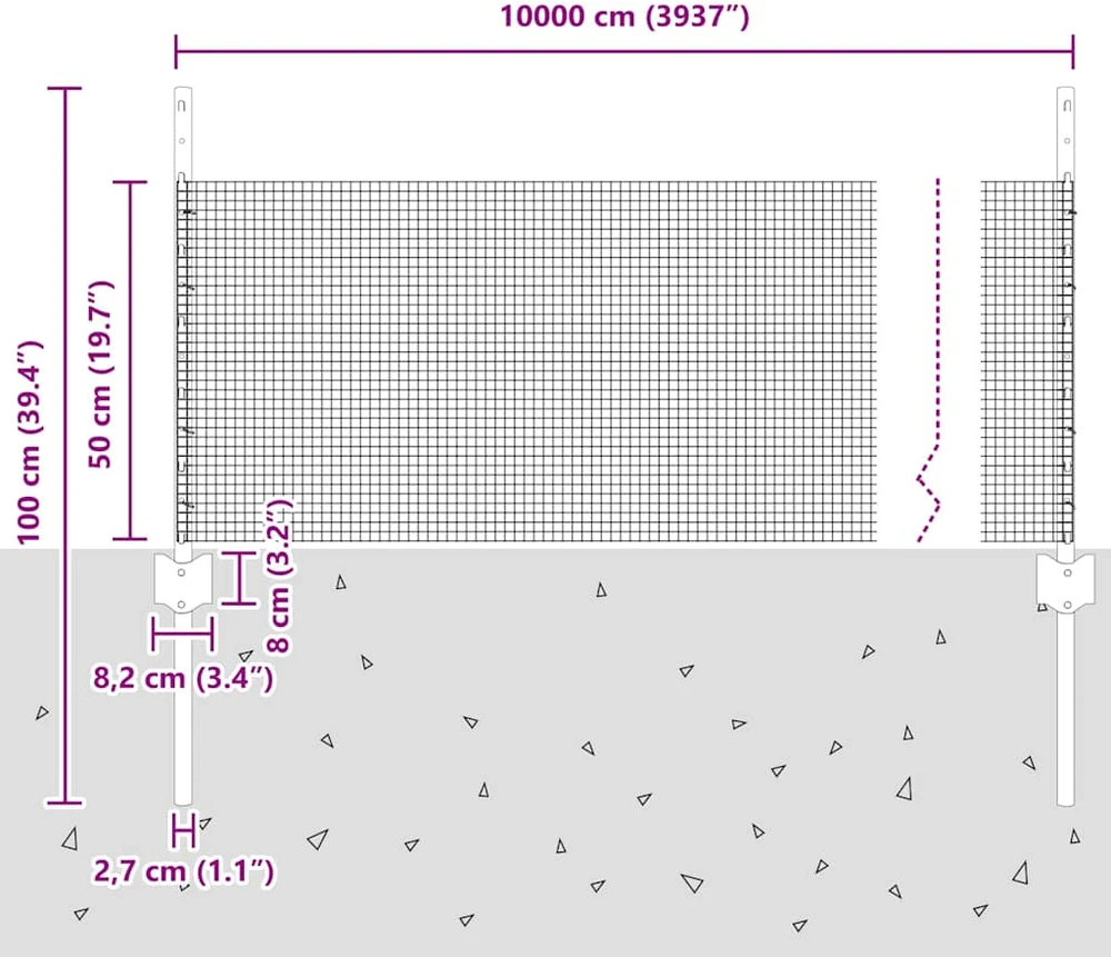 Suvirintas vielos tvora su stulpeliais 100 x 0,5 m Žalia