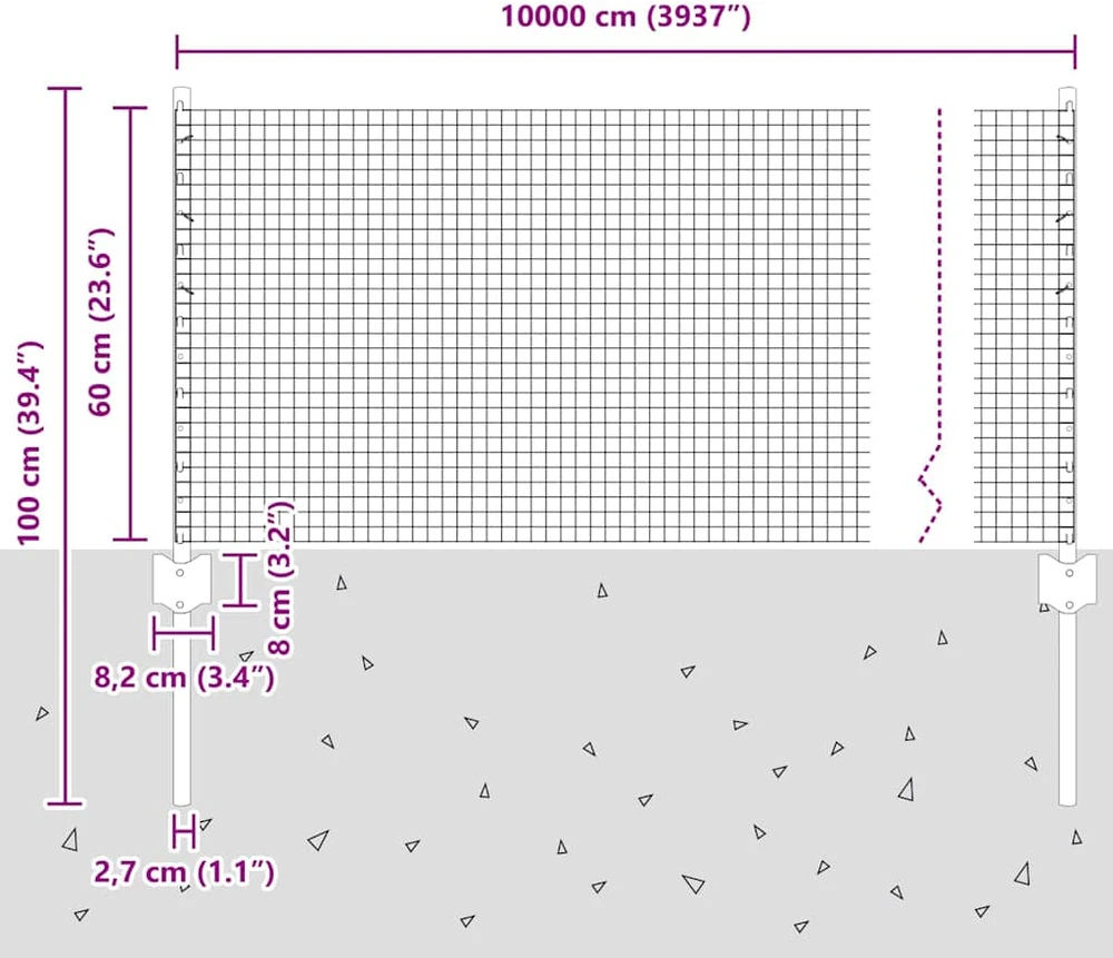 Suvirintas vielos tvora su stulpeliais 100 x 0,6 m Žalia