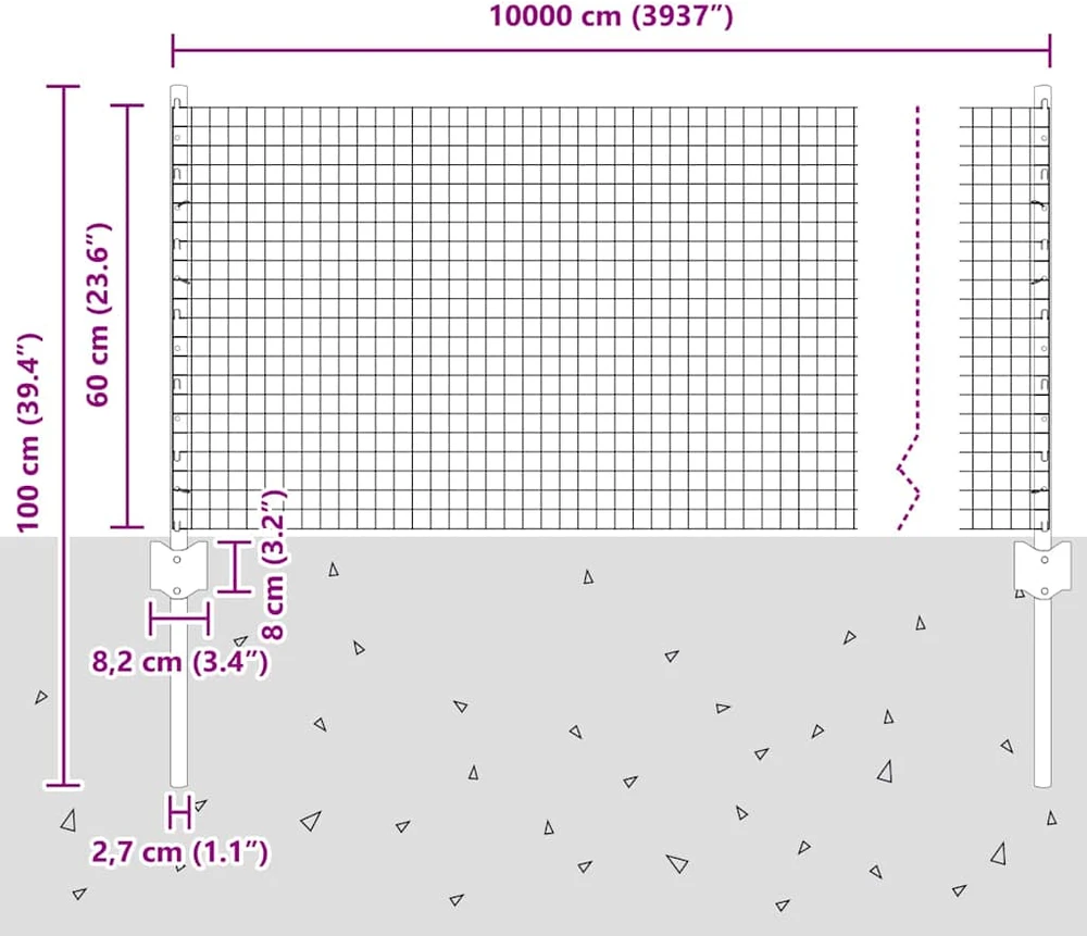 Suvirintas vielos tvora su stulpeliais 100 x 0,6 m Žalia