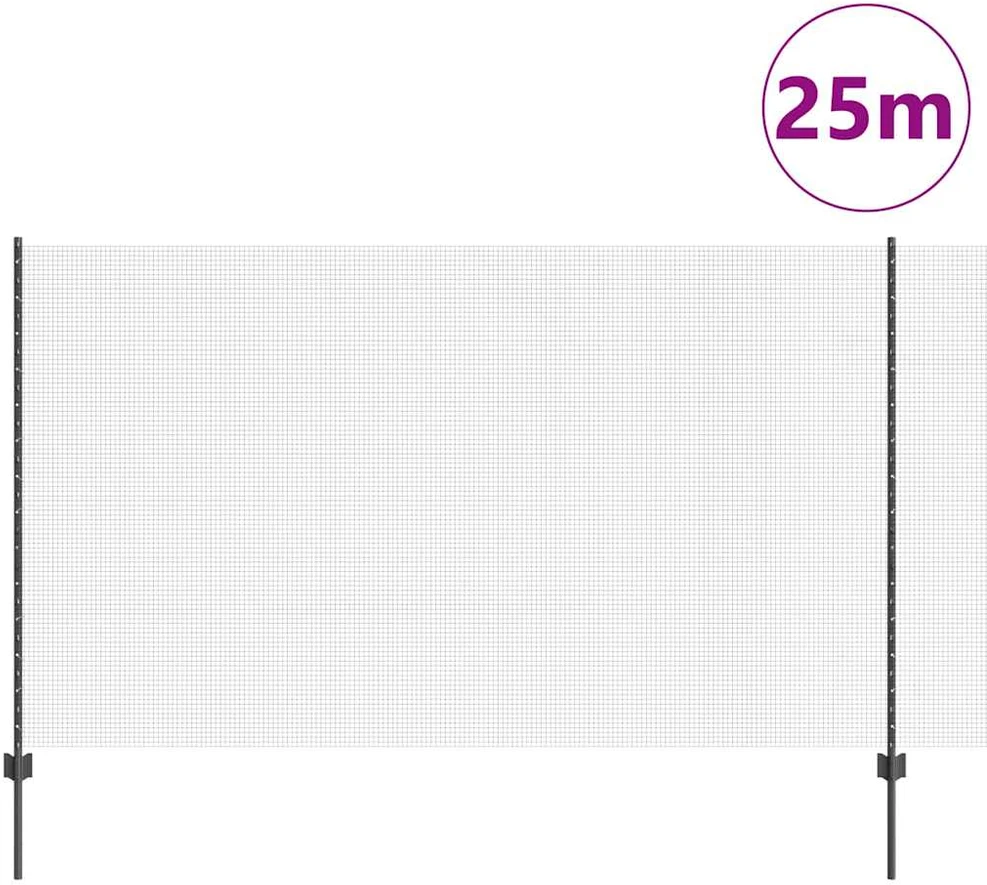 Suvirintas vielos tvora su stulpeliais 25 x 1,4 m Pilka