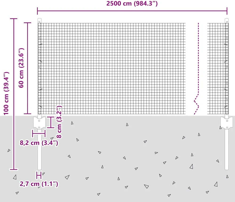 Suvirintas vielos tvora su stulpeliais 25 x 0,6 m Žalia