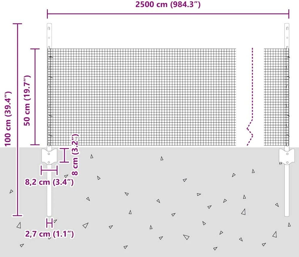Suvirintas vielos tvora su stulpeliais 25 x 0,5 m Žalia