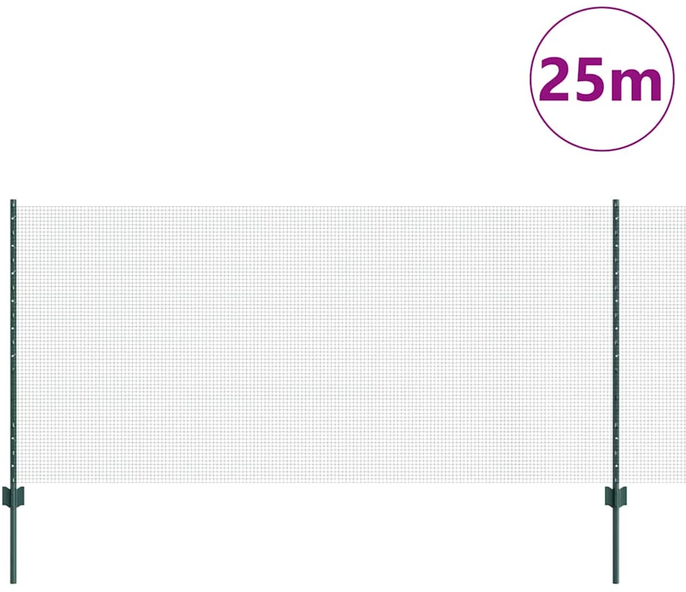 Suvirintas vielos tvora su stulpeliais 25 x 1 m Žalia Tinklelis