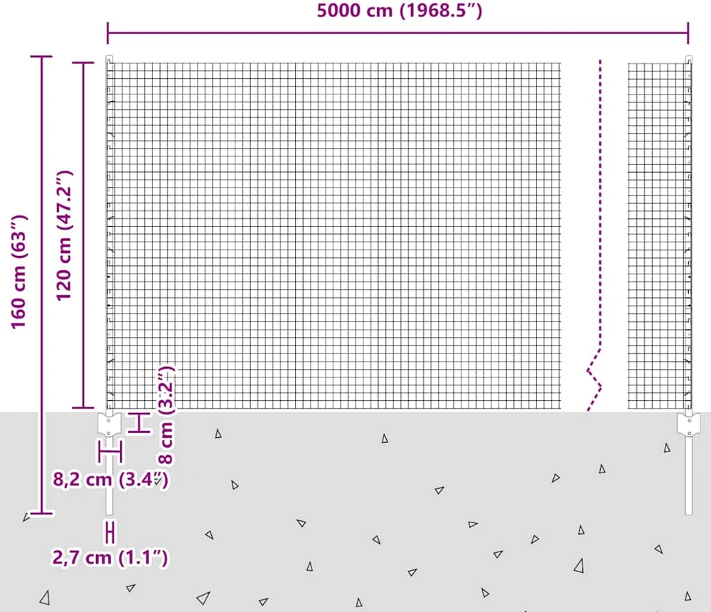 Suvirintas vielos tvora su stulpeliais 50 x 1,2 m Sidabrinė
