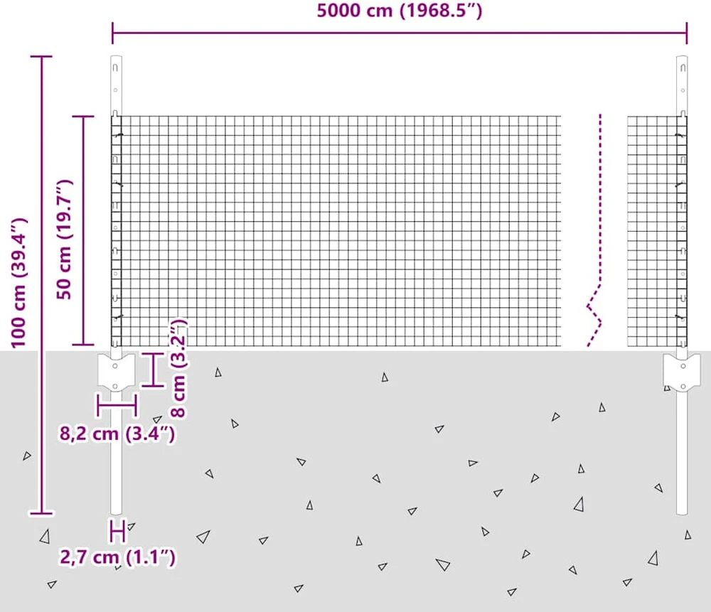 Suvirintas vielos tvora su stulpeliais 50 x 0,5 m Žalia