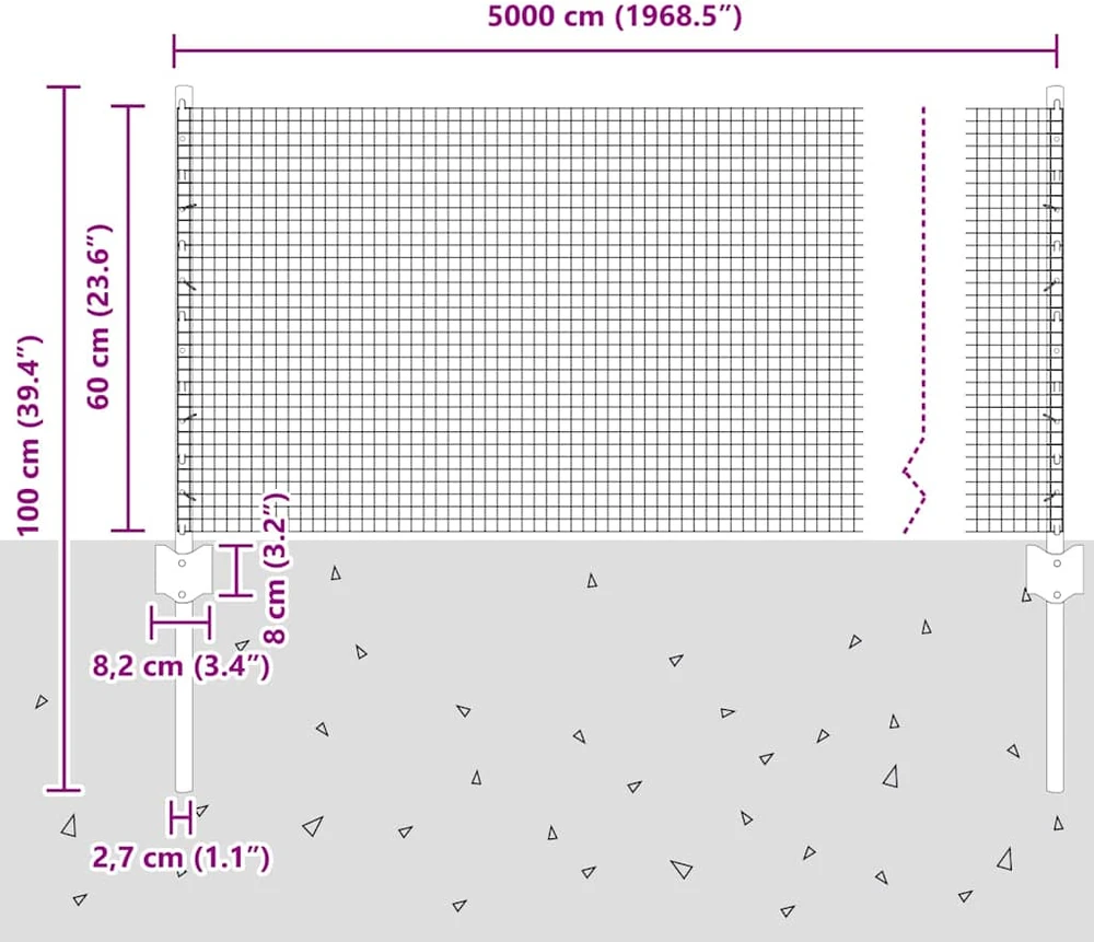 Suvirintas vielos tvora su stulpeliais 50 x 0,6 m Žalia