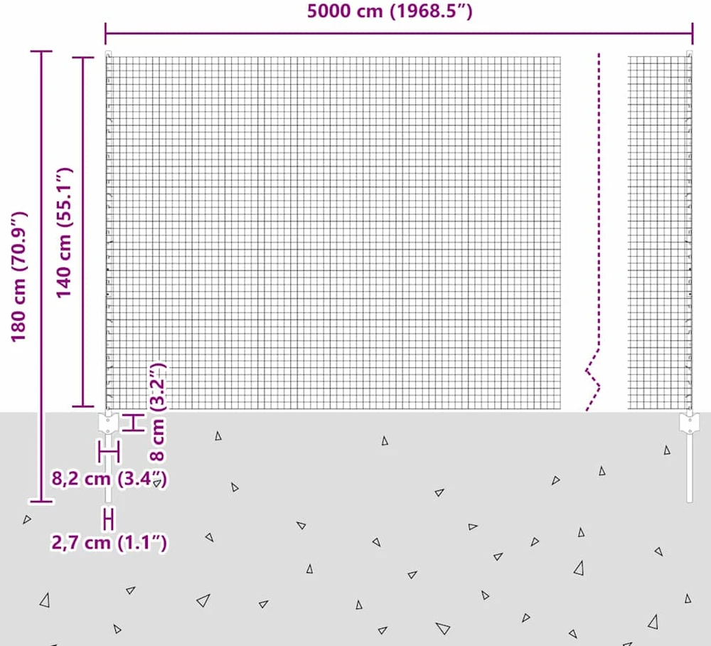 Suvirintas vielos tvora su stulpeliais 50 x 1,4 m Žalia
