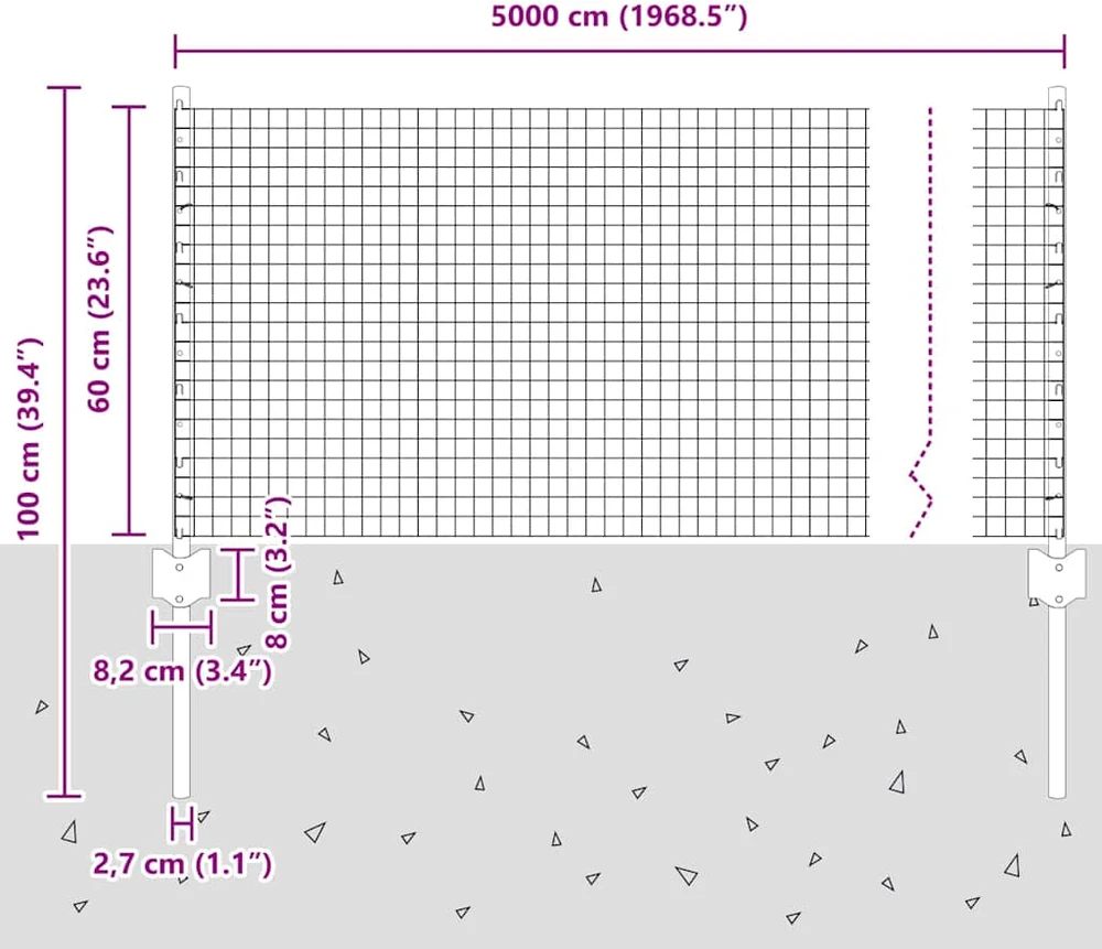 Suvirintas vielos tvora su stulpeliais 50 x 0,6 m Žalia