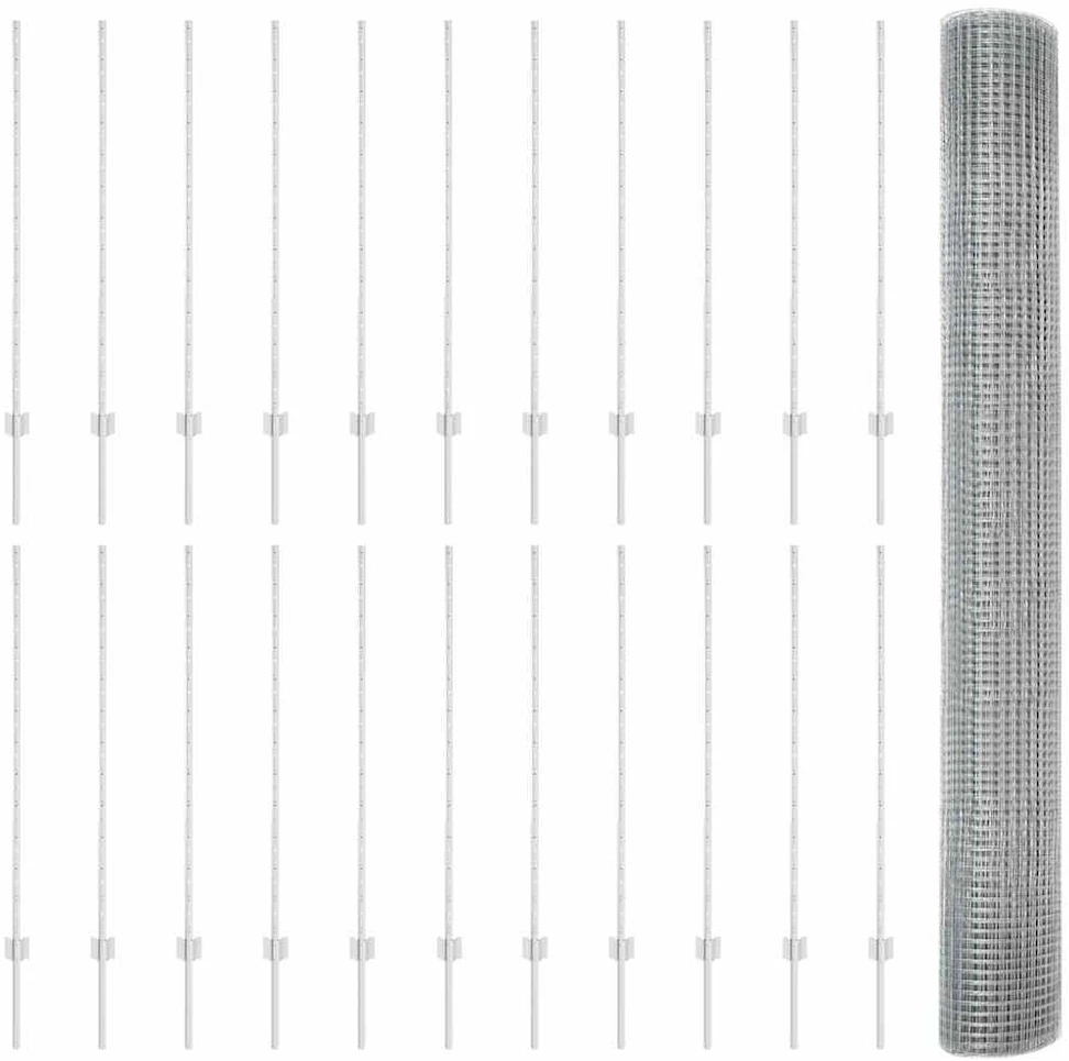 Suvirintas vielos tvora su stulpeliais 50 x 1,2 m Sidabrinė