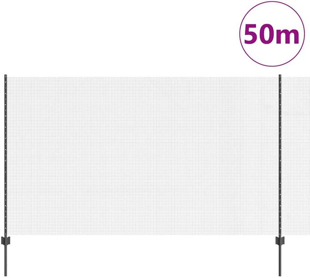 Suvirintas vielos tvora su stulpeliais 50 x 1,4 m Pilka