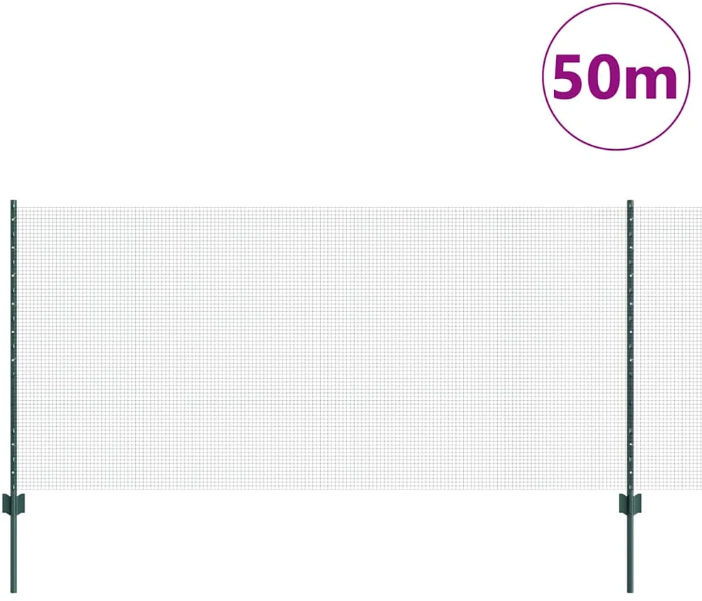 Suvirintas vielos tvora su stulpeliais 50 x 1 m Žalia Tinklelis