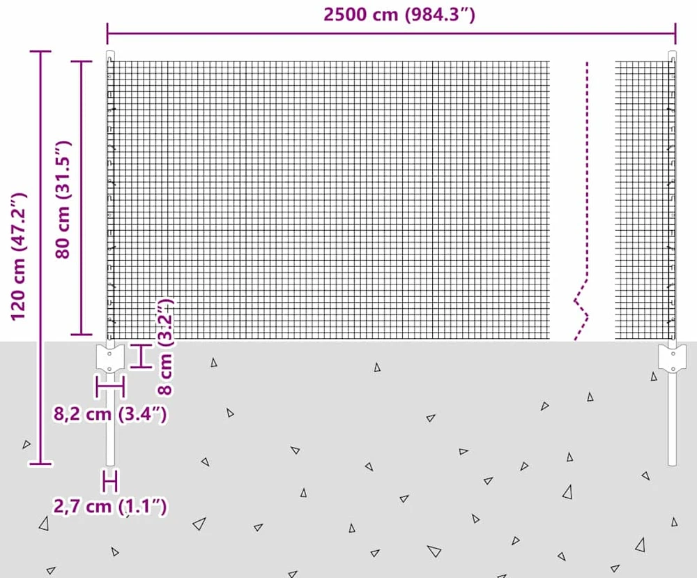 Suvirintas vielos tvora su stulpeliais 50 x 0,8 m Žalia