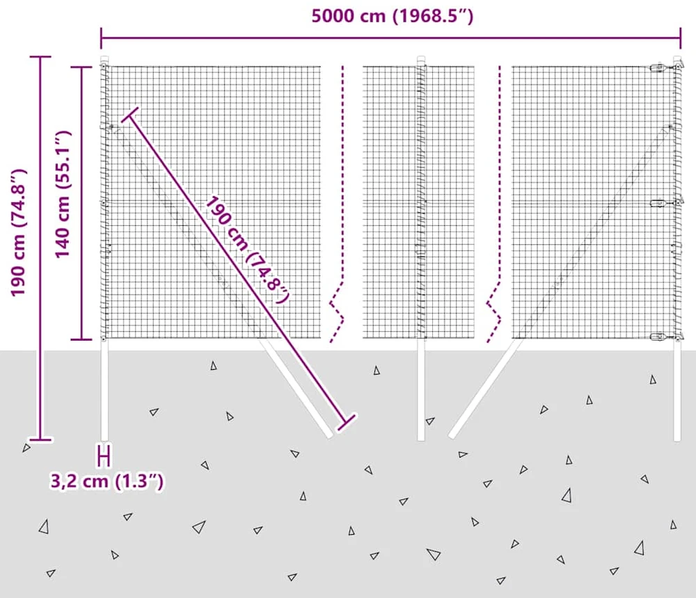 Suvirintas vielos tvora žemės tvirtinimas 50 x 1,4 m Žalia