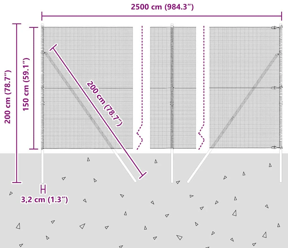 Suvirintas vielos tvora žemės tvirtinimas 25 x 1,5 m Sidabrinė