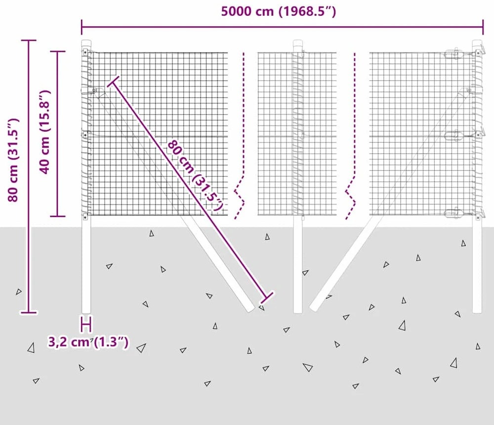 Suvirintas vielos tvora žemės tvirtinimas 50 x 0,4 m Sidabrinė