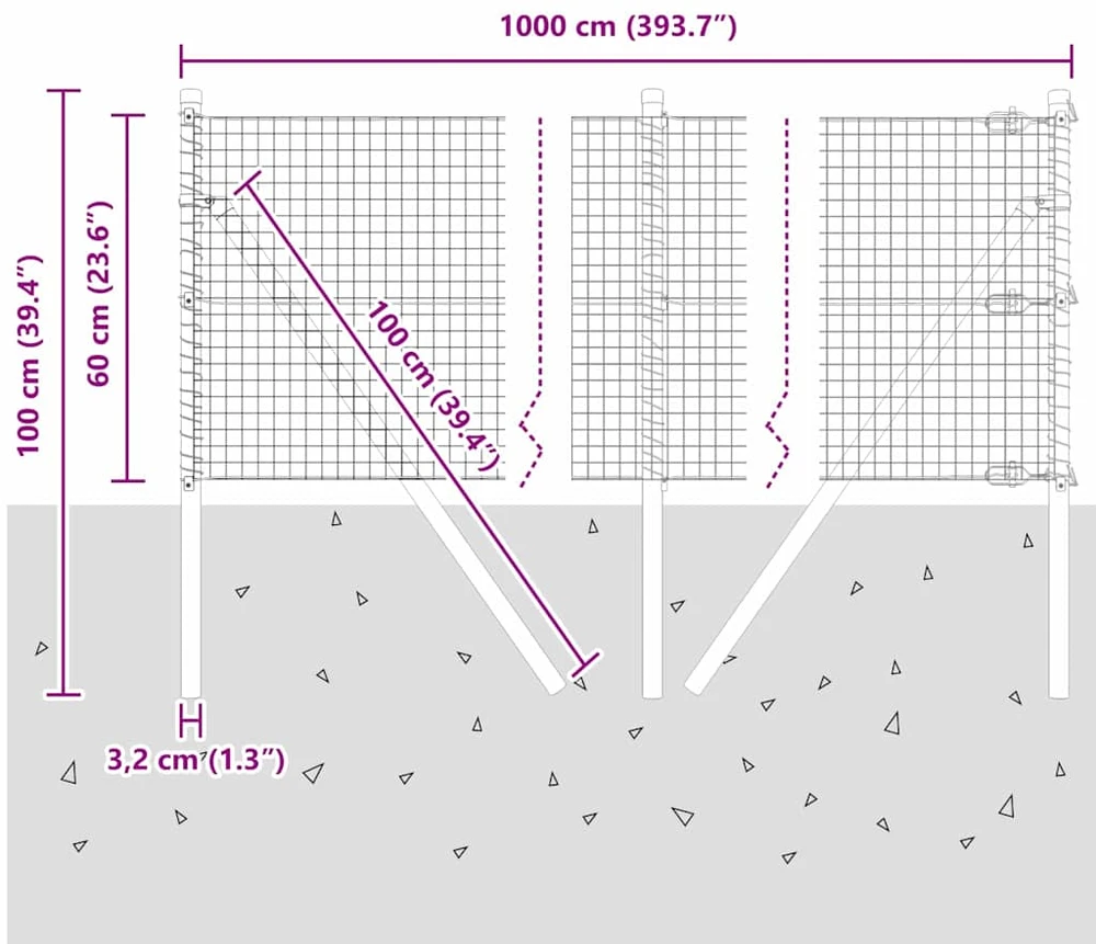 Suvirintas vielos tvora žemės tvirtinimas 10 x 0,6 m Sidabrinė
