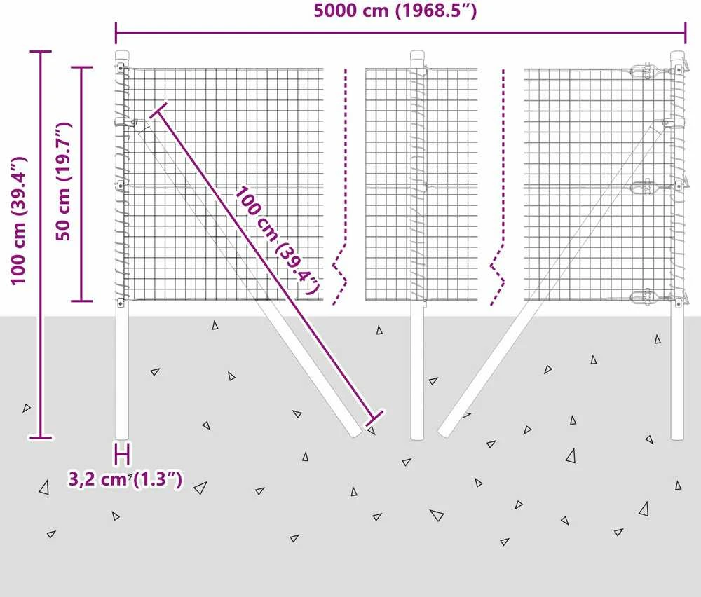 Suvirintas vielos tvora žemės tvirtinimas 50 x 0,5 m Žalia