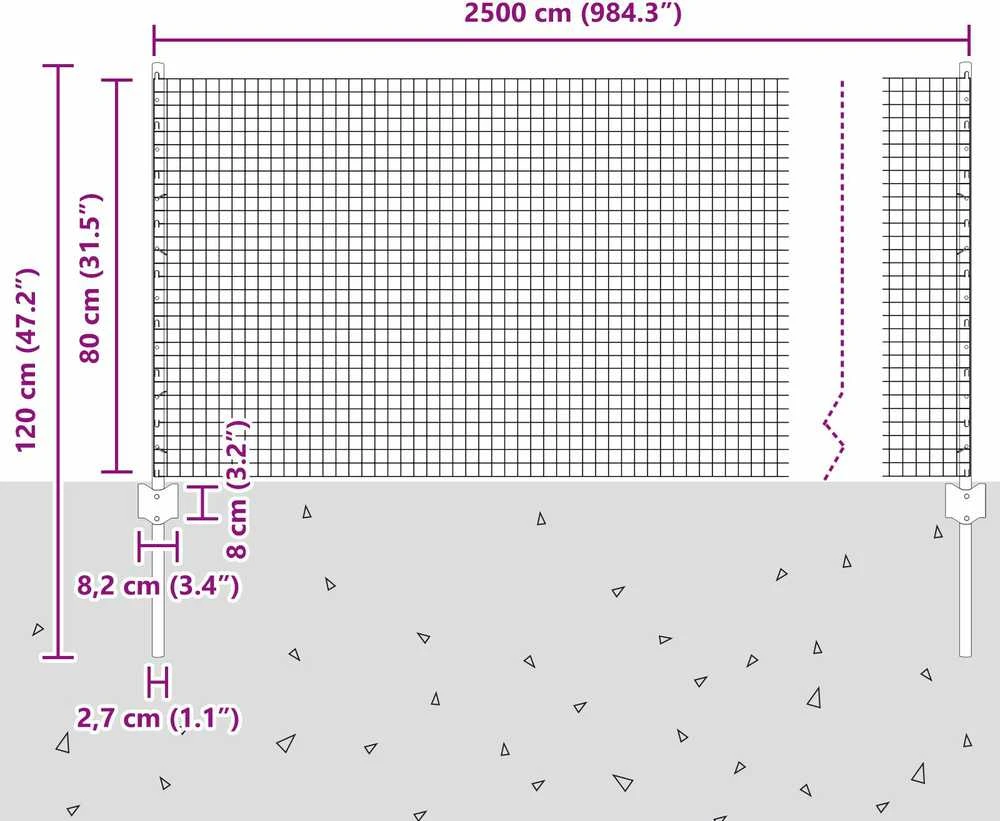 Suvirintas vielos tvora su stulpeliais 25 x 0,8 m Žalia