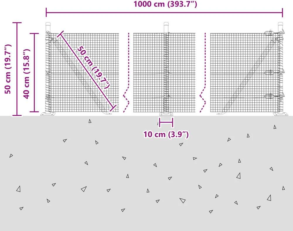 Suvirinta vielos tvora su betono baze 10 x 0,4 m Sidabrinė