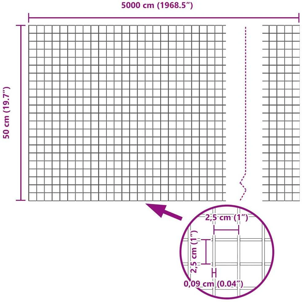 Suvirintas vielos tvora su stulpeliais 50 x 0,5 m Pilka