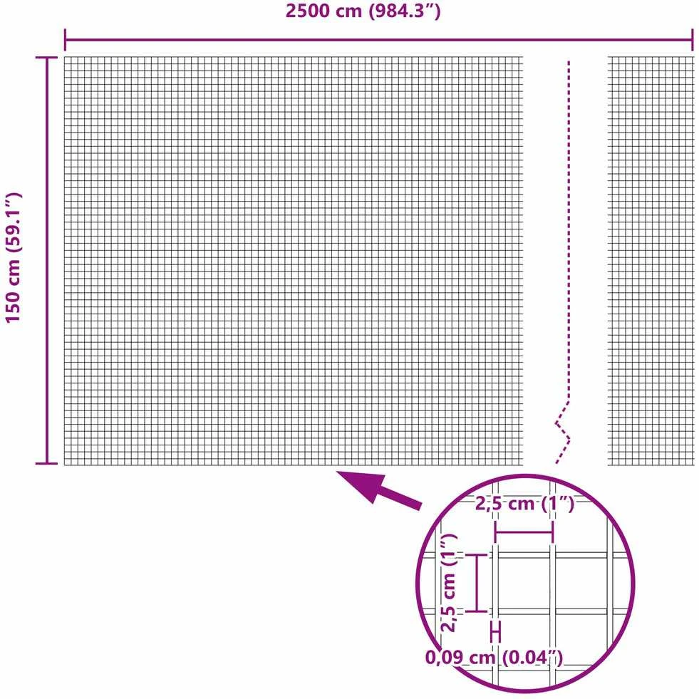Suvirintas vielos tvora su stulpeliais 25 x 1,5 m Pilka