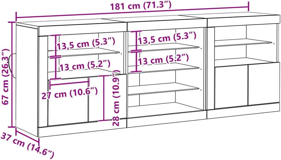 LED Bufetas Senas medis 181,5 x 37 x 67 cm Apdirbta mediena