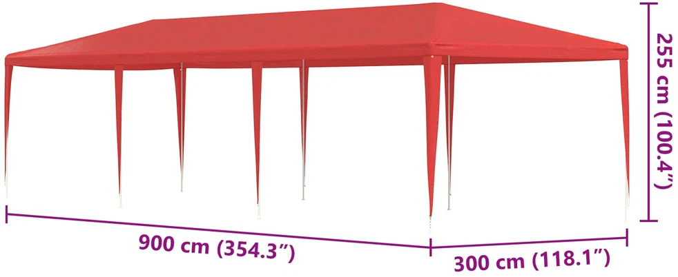 Šventės palapinė Raudona 900 x 300 x 255 cm PE ir plienas