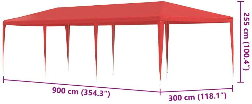 Šventės palapinė Raudona 900 x 300 x 255 cm PE ir plienas