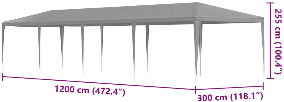 Šventės palapinė Šviesiai pilka 1200 x 300 x 255 cm