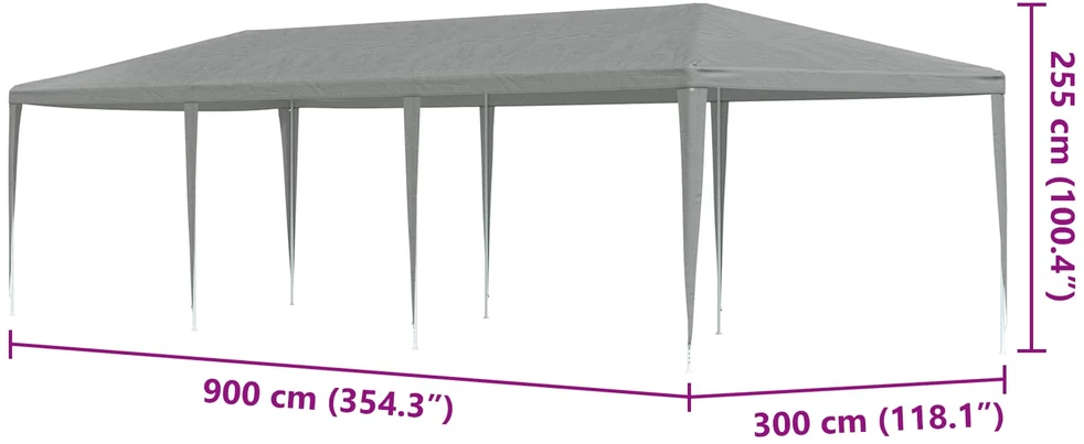 Šventės palapinė Šviesiai pilka 900 x 300 x 255 cm