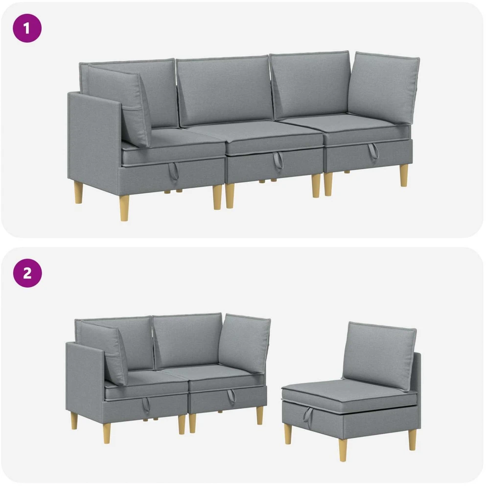 Modulinė sofa su laikymo vieta 3 vnt. Šviesiai pilka Audinys