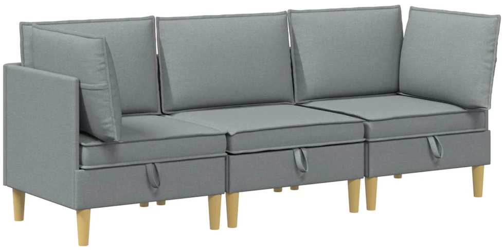 Modulinė sofa su laikymo vieta 3 vnt. Šviesiai pilka Audinys