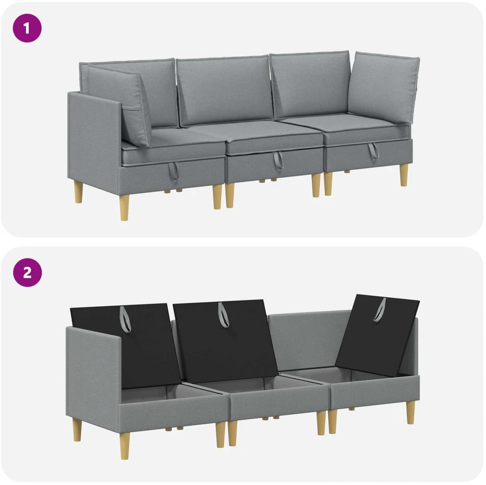Modulinė sofa su laikymo vieta 3 vnt. Šviesiai pilka Audinys