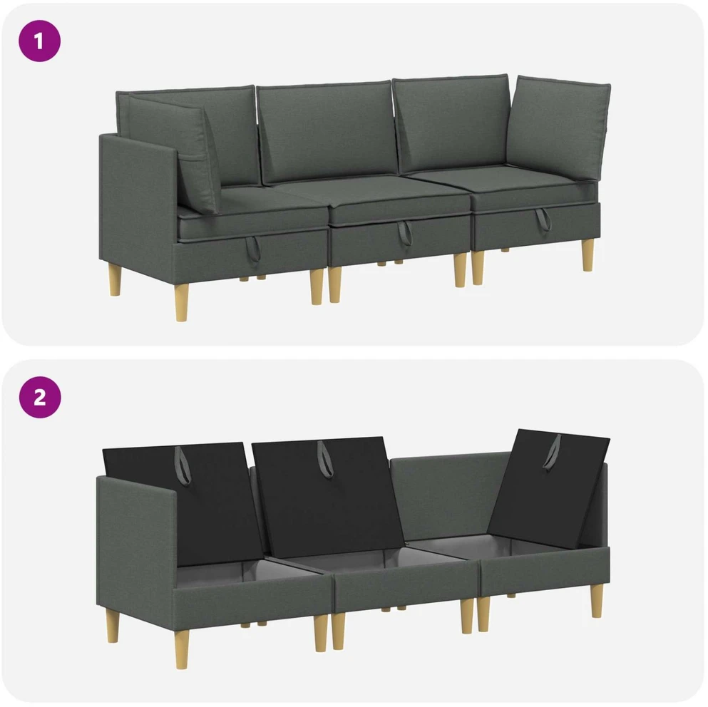 Modulinė sofa su laikymo vieta 3 vnt. Tamsiai pilka Audinys