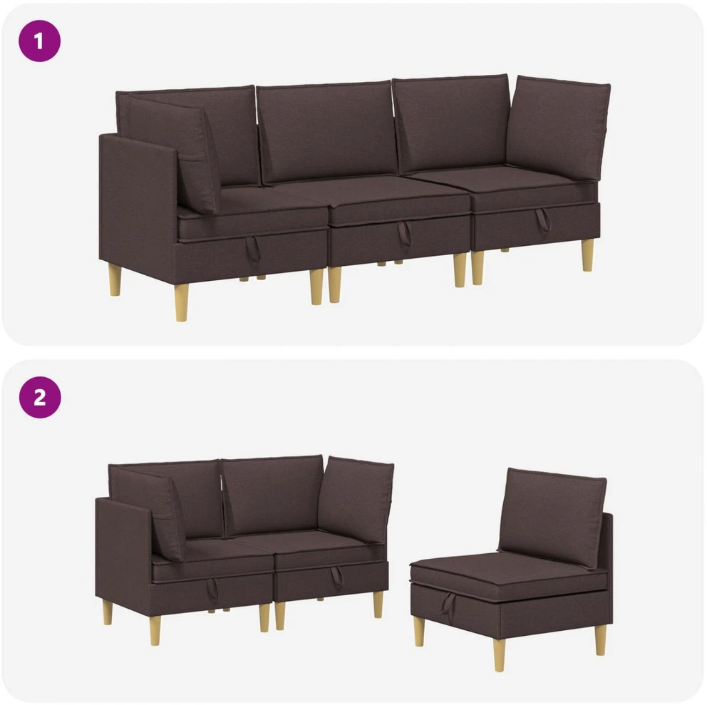 Modulinė sofa su laikymo vieta 3 vnt. Tamsiai rudas Audinys