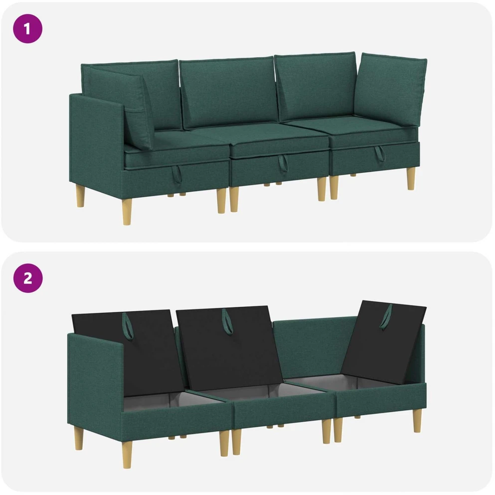 Modulinė sofa su laikymo vieta 3 vnt. Tamsiai žalia Audinys