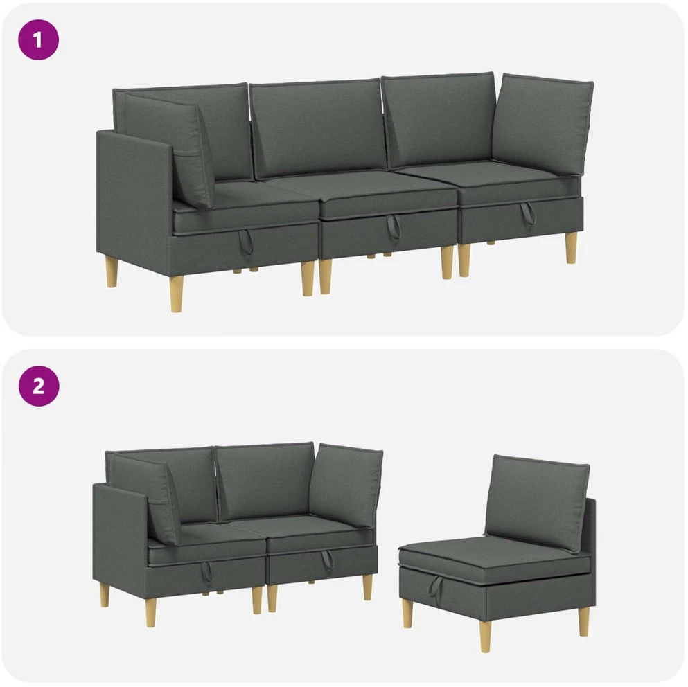 Modulinė sofa su laikymo vieta 3 vnt. Tamsiai pilka Audinys