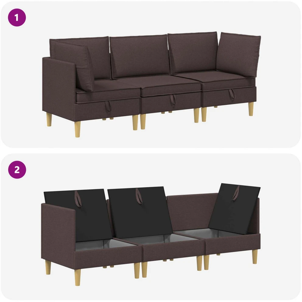 Modulinė sofa su laikymo vieta 3 vnt. Tamsiai rudas Audinys