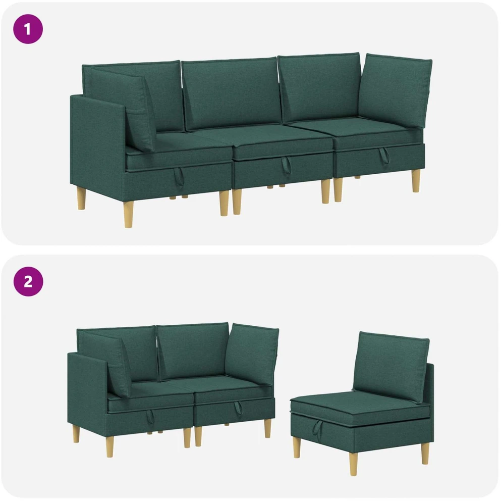 Modulinė sofa su laikymo vieta 3 vnt. Tamsiai žalia Audinys