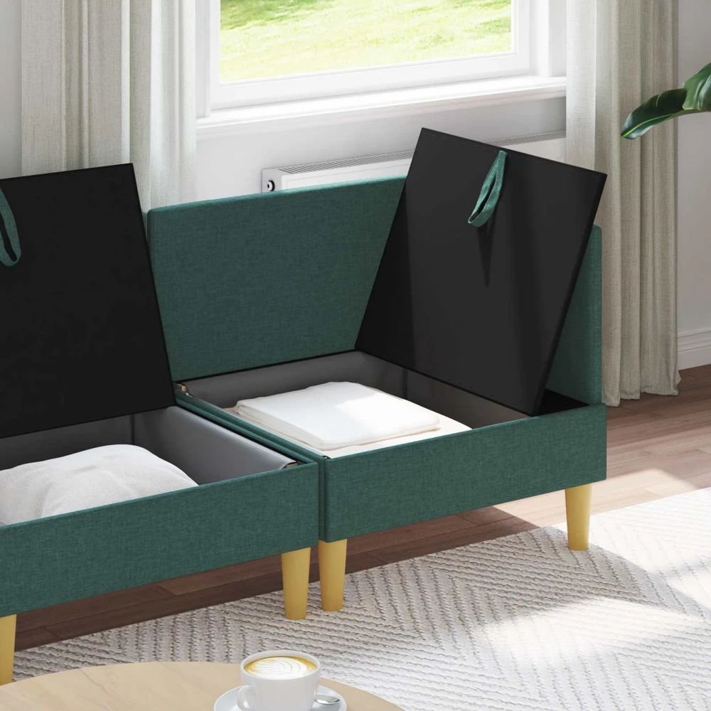 Modulinė sofa su laikymo vieta 3 vnt. Tamsiai žalia Audinys
